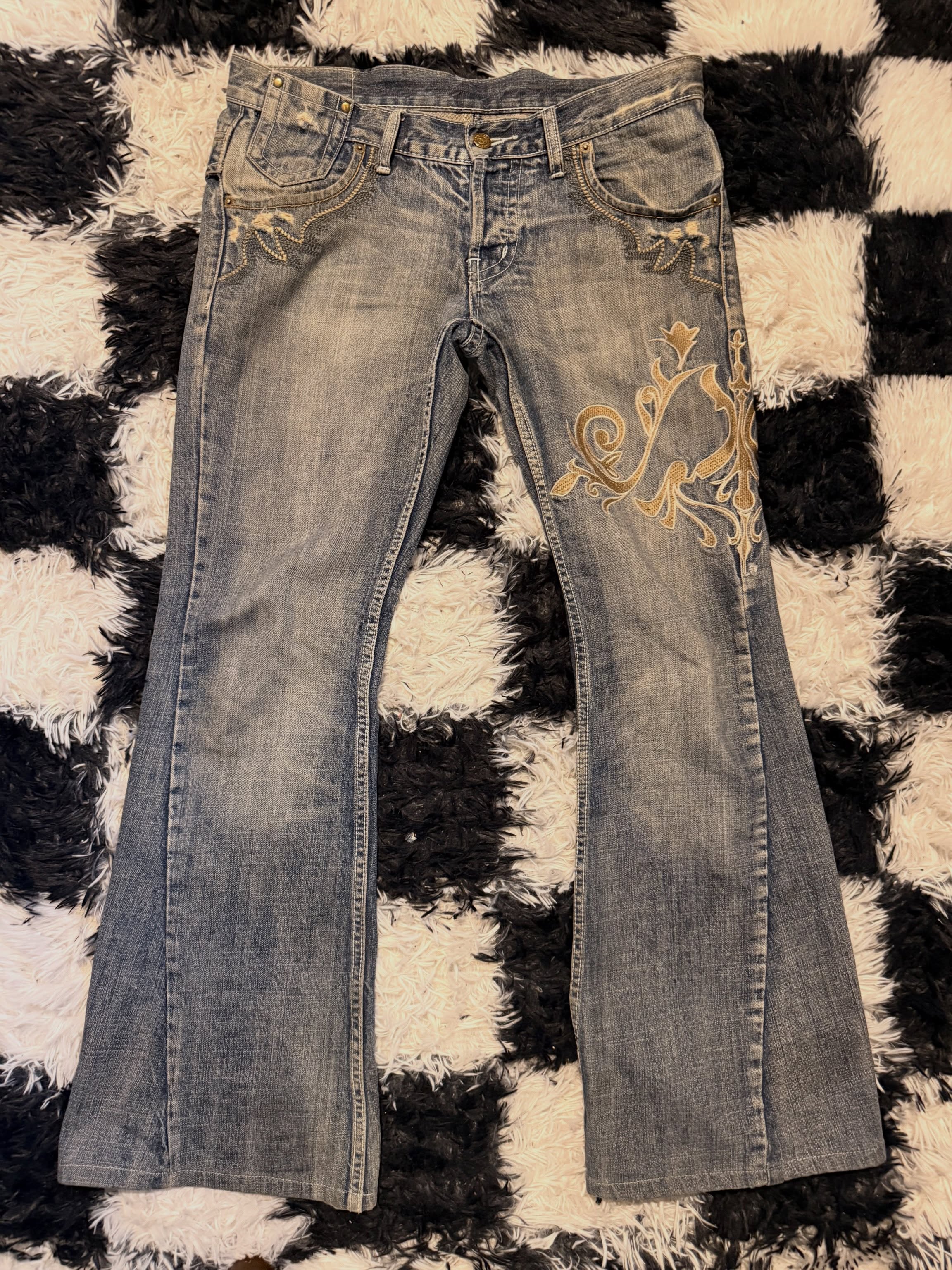 tornado mart floral embroidered flares